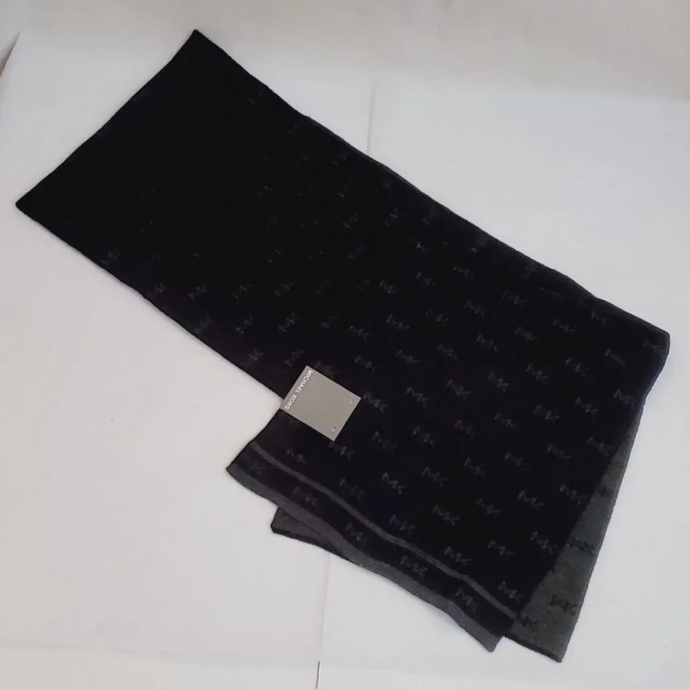 MICHAEL KORS REVERSIBLE SCARF MEN'S ALL-OVER PRINT MK LOGO BLACK/GREY